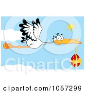 Royalty Free Vector Clip Art Illustration Of A Stork Flying An Easter Egg by Hit Toon