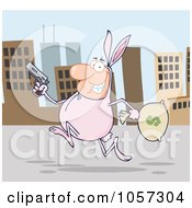 Poster, Art Print Of Robber Running Through A City In A Bunny Costume