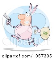 Poster, Art Print Of Robber Running In A Bunny Costume Over A Blue Circle