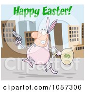 Poster, Art Print Of Happy Easter Greeting Over A Robber Running Through A City In A Bunny Costume