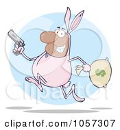 Poster, Art Print Of Black Robber Running In A Bunny Costume Over A Blue Circle