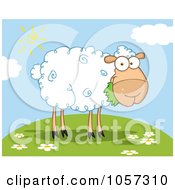 Poster, Art Print Of Barnyard Sheep Eating Grass On A Hill