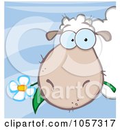 Royalty Free Vector Clip Art Illustration Of A Sheep Eating A Flower Over Blue