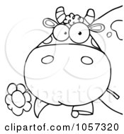 Poster, Art Print Of Outlined Cow Eating A Flower