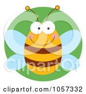 Royalty Free Vector Clip Art Illustration Of A Happy Bee Over A Green Circle