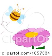 Royalty Free Vector Clip Art Illustration Of A Happy Bee Pollinating A Purple Daisy