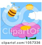 Royalty Free Vector Clip Art Illustration Of A Happy Bee Pollinating A Purple Flower