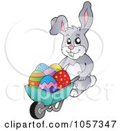 Royalty Free Vector Clip Art Illustration Of An Easter Bunny Pushing A Wheelbarrow Of Eggs