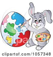 Royalty Free Vector Clip Art Illustration Of An Easter Bunny Painting An Egg