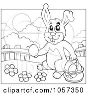 Royalty Free Vector Clip Art Illustration Of An Outline Of An Easter Bunny With A Basket Of Eggs