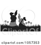 Royalty Free Vector Clip Art Illustration Of Two Silhouetted Bunnies In Grass With Flowers