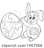 Poster, Art Print Of Outlined Easter Bunny Painting An Egg