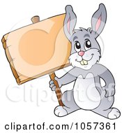 Royalty Free Vector Clip Art Illustration Of An Easter Bunny Holding A Blank Sign