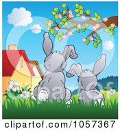 Royalty Free Vector Clip Art Illustration Of Two Bunnies Under A Spring Branch