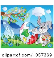 Royalty Free Vector Clip Art Illustration Of An Easter Bunny Painting An Egg Outside