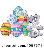 Royalty Free Vector Clip Art Illustration Of An Easter Bunny Sitting By Eggs