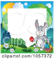Royalty Free Vector Clip Art Illustration Of A Frame Of An Easter Bunny With A Basket Of Eggs