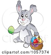 Royalty Free Vector Clip Art Illustration Of An Easter Bunny With A Basket Of Eggs
