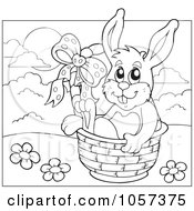 Poster, Art Print Of Outlined Easter Bunny Sitting In A Basket