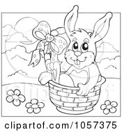 Royalty Free Vector Clip Art Illustration Of An Outlined Easter Bunny Sitting In A Basket