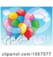 Poster, Art Print Of Bunch Of Birthday Balloons Floating Away In A Sky