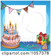 Poster, Art Print Of Frame Of A Birthday Cake With A Party Hat And Gift