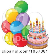 Poster, Art Print Of Birthday Cake With Party Balloons
