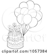 Poster, Art Print Of Outlined Birthday Cake With Party Balloons
