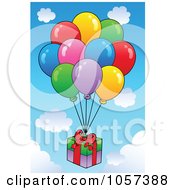 Poster, Art Print Of Gift Floating With Party Balloons In A Sky
