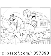 Royalty Free Vector Clip Art Illustration Of Am Outlined Farm Horse Walking In A Pasture