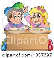Royalty Free Vector Clip Art Illustration Of A School Boy And Girl Studying At A Desk
