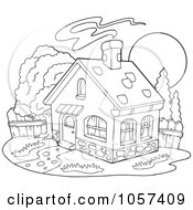 Royalty Free Vector Clip Art Illustration Of A Coloring Page Outline Of A House With Smoke Rising From The Chimney