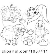 Poster, Art Print Of Coloring Page Outline Of A Butterfly Ladybug Bird And Sheep