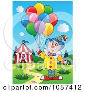 Poster, Art Print Of Male Circus Clown With Balloons By A Tent