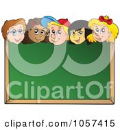 Royalty Free Vector Clip Art Illustration Of A School Kids Looking Over A Blank Chalk Board