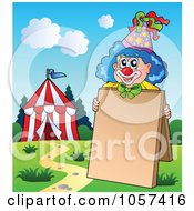 Royalty Free Vector Clip Art Illustration Of A Circus Clown With A Blank Sign Board