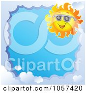 Poster, Art Print Of Cloud Frame And A Sun Wearing Shades Around Blue Sky