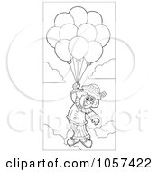 Royalty Free Vector Clip Art Illustration Of An Outlined Circus Clown Floating With Balloons