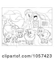 Poster, Art Print Of Coloring Page Outline Of A Cow Pig And Sheep By A Barn