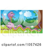 Royalty Free Vector Clip Art Illustration Of Two Purple Snakes In A Spring Landscape