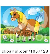 Royalty-Free Vector Clip Art Illustration of a Farm Horse Walking In A Pasture by visekart #COLLC1057428-0161