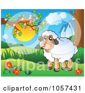 Poster, Art Print Of Farmyard Sheep In A Spring Meadow