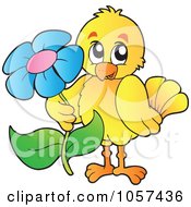 Royalty Free Vector Clip Art Illustration Of A Yellow Chick Holding A Flower