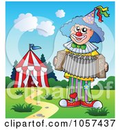 Royalty Free Vector Clip Art Illustration Of A Circus Clown Playing An Accordion By A Tent