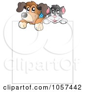 Poster, Art Print Of Shelter Dog And Cat Over A Blank Sign