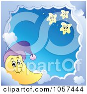 Poster, Art Print Of Cloud Frame And A Moon With Stars Around Sky