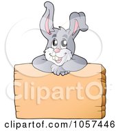 Royalty Free Vector Clip Art Illustration Of An Easter Bunny Over A Blank Sign