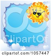 Poster, Art Print Of Cloud Frame And A Sun Winking And Wearing Shades Around Blue Sky
