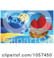Royalty Free Vector Clip Art Illustration Of A Chinese Boat Near An Island by visekart