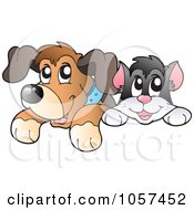 Poster, Art Print Of Cat And Dog Looking Over A Blank Board